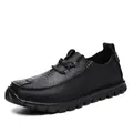 Men's black casual leather shoes with textured finish and slip-resistant sole - 38 / Lace-up Style / Black
