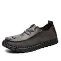 Casual dark grey leather shoes for men featuring a textured non-slip rubber sole - 38 / Lace-up Style / Gray