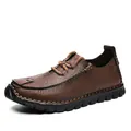 Men's casual brown leather shoes featuring a non-slip soft sole and lace-up design - 38 / Lace-up Style / Deep Brown