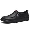 Mocassins classiques pour hommes en cuir noir souple avec coutures main et semelle - 38 / Slip-on (86391) / Noir