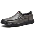 Mocassins décontractés pour hommes en cuir cousu main avec semelles souples et confortables - 38 / Slip-on (86391) / Gris