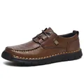 Chaussures décontractées en cuir marron pour hommes avec coutures - 38 / À lacets (86390) / Marron