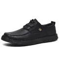 Chaussures décontractées pour hommes en cuir noir souple avec une semelle épaisse - 38 / À lacets (86390) / Noir