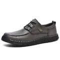 Bequeme Herren-Freizeitschuhe aus Leder in Dunkelgrau mit handgenähten Details - 38 / Schnürschuhe (86390) / Grau