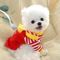 Detail shot of a cute red and yellow striped pet hoodie with a French fries design - XS / Fries Style / Back Length 20cm / Red