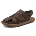 Klassieke bruine heren lederen outdoorsandalen met ademend opengewerkt Romeins design - 38 / Opengewerkte Sandalen met Gesloten Teen / Donkerbruin B