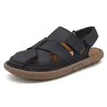 Premium men's black leather Roman sandals with hollow design for outdoor casual beach wear - 38 / Hollow Closed Toe Style (B) / Black
