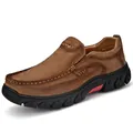 Brown men's nubuck leather casual outdoor slip-on shoes with durable non-slip sole - 38 / Large Fit Style / Dark Brown