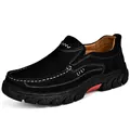 Durable black nubuck leather slip-on loafers with anti-slip rubber soles for men. - 38 / Slip-on Workwear Style / Black
