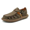 Classic brown matte leather men's roman sandals with breathable hollow cutout design - 38 / Style C / Khaki