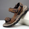 Ademende bruine heren sandalen van rundleer voor outdoor activiteiten en het strand - 38 / Diepbruin
