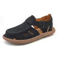 Black men's hollowed out leather sandals with adjustable buckle and tan sole - 38 / Closed-Toe Style / Black C