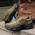 Chaussures derby pour hommes en cuir véritable vert olive à semelle compensée épaisse - 38 / Chaussures en Cuir Décontractées (86705) / Kaki