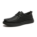 Classic black men's leather loafers featuring soft soles and breathable comfort design - 38 / Lace-up Style (86625) / Black