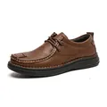Premium brown men's casual leather loafers featuring a soft sole and handmade stitching - 38 / Lace-up Style (86625) / Brown