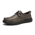 Comfortable men's grey casual leather loafers with soft soles and decorative laces - 38 / Lace-up Style (86625) / Gray