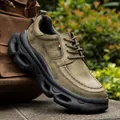 Chaussures Derby haut de gamme pour hommes en cuir véritable vert olive et noir - 38 / Chaussures en Cuir Décontractées (86705) / Kaki