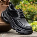 Chaussures Derby noires pour hommes en cuir véritable de première qualité avec semelle compensée - 38 / Chaussures en Cuir Décontractées (86705) / Noir