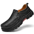 Scarpe casual da uomo in vera pelle nera con spessa suola antiscivolo per l'outdoor. - 38 / Nero (wx9177)