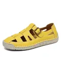 Sandalias de cuero amarillas cosidas a mano con suela de goma antideslizante para verano - 36 / Sandalias Planas Estilo Romano (96007) / Amarillo