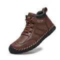 Botas altas casuales de cuero marrón hechas a mano para hombre con detalles de costura - 47 / Marrón Rojo