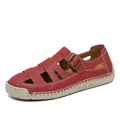 Cómodas sandalias rojas para mujer con detalles cosidos a mano y suela blanda de playa - 36 / Sandalias Planas Estilo Romano (96007) / Rosa rojo
