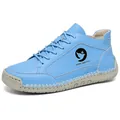 Bottine décontractée bleu clair pour femme avec détails décoratifs cousus main en fil blanc - 38 / Bleu