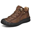 Durable men's brown genuine leather mid-top outdoor hiking boots with anti-collision toe - 38 / Single Shoes (D9659) / Dark Brown