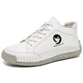 Bottines blanches confortables cousues main pour femmes avec semelle antidérapante - Blanc