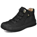 Durable men's black genuine leather mid-top outdoor hiking boots with protective toe - 38 / Single Shoes (D9659) / Black