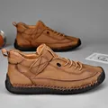 Braune Herren-High-Top-Freizeitschuhe aus weichem Leder mit handgenähter Gummisohle - 36 / Hellbraun