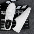 Premium white genuine leather low-top casual sneakers for men with a soft rubber sole - 38 / White