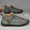 Duurzame grijze heren high-top werkschoenen van zacht leer met een gestikte zool - 36 / Groen