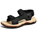 Heren lederen outdoor sandalen met een antislip rubberen zool in zwart en oranje - 38 / Zwart