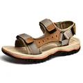 Heren bruine leren outdoorsandalen met klittenbandsluiting en antislipzool voor wandelen - 38 / Khaki