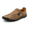 Chaussures décontractées pour hommes en cuir kaki avec fermeture éclair et design tissé - 38 / Kaki