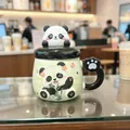 Adorable 3D panda ceramic mug with lid and paw-shaped handle for office and home use - 400ml / Green Panda