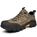 Detailansicht eines strapazierfähigen braunen Herren-Wanderschuhs mit verstärkter Kappe - 38 / Khaki