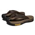 Durable men's premium leather closed-toe thong sandals in brown and tan color tones - 38 / Deep Brown