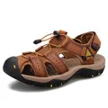Premium brown men's outdoor closed-toe sports sandal with durable anti-slip sole - 38 / Tan