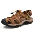 Brown breathable closed-toe athletic sandals for men with non-slip rubber soles - 38 / Khaki