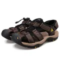 Men's brown genuine leather closed-toe sandals with breathable mesh for summer beach - 40 / Dark Brown