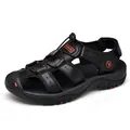 Classic black genuine leather men's beach sandals with protective closed toe and non-slip sole - 38 / Bumper Toe Outdoor Style (7239) / Black