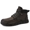 Bottines Martin vintage en cuir marron pour hommes avec semelle en caoutchouc cousue - 38 / Bottes Martin Hautes (3026) / Gris Toutes Saisons