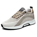 Breathable khaki flyknit men's sneakers with 6cm invisible height increase and white sole - 37 / Beige