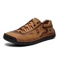 Classic brown hand-stitched men's casual outdoor walking shoes with durable rubber sole. - 38 / Gold Yellow