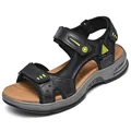 Schwarze Leder-Outdoor-Sandalen für Herren mit verstellbaren Riemen und Luftpolster - 38 / Schwarz