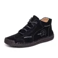 Men's black faux leather ankle boots with hand-stitched detailing and tree logo - 38 / Black (9932)