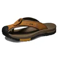 Herren Leder Zehentrenner Sandalen mit schützender geschlossener Zehenkappe in Braun - 38 / Flip-Flops (7223) / Gold