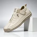 Cream hand-stitched casual women's shoe with Velcro strap detail - 44 / Hand-Stitched Martin Boots (9888) / Beige with Yellow Sole